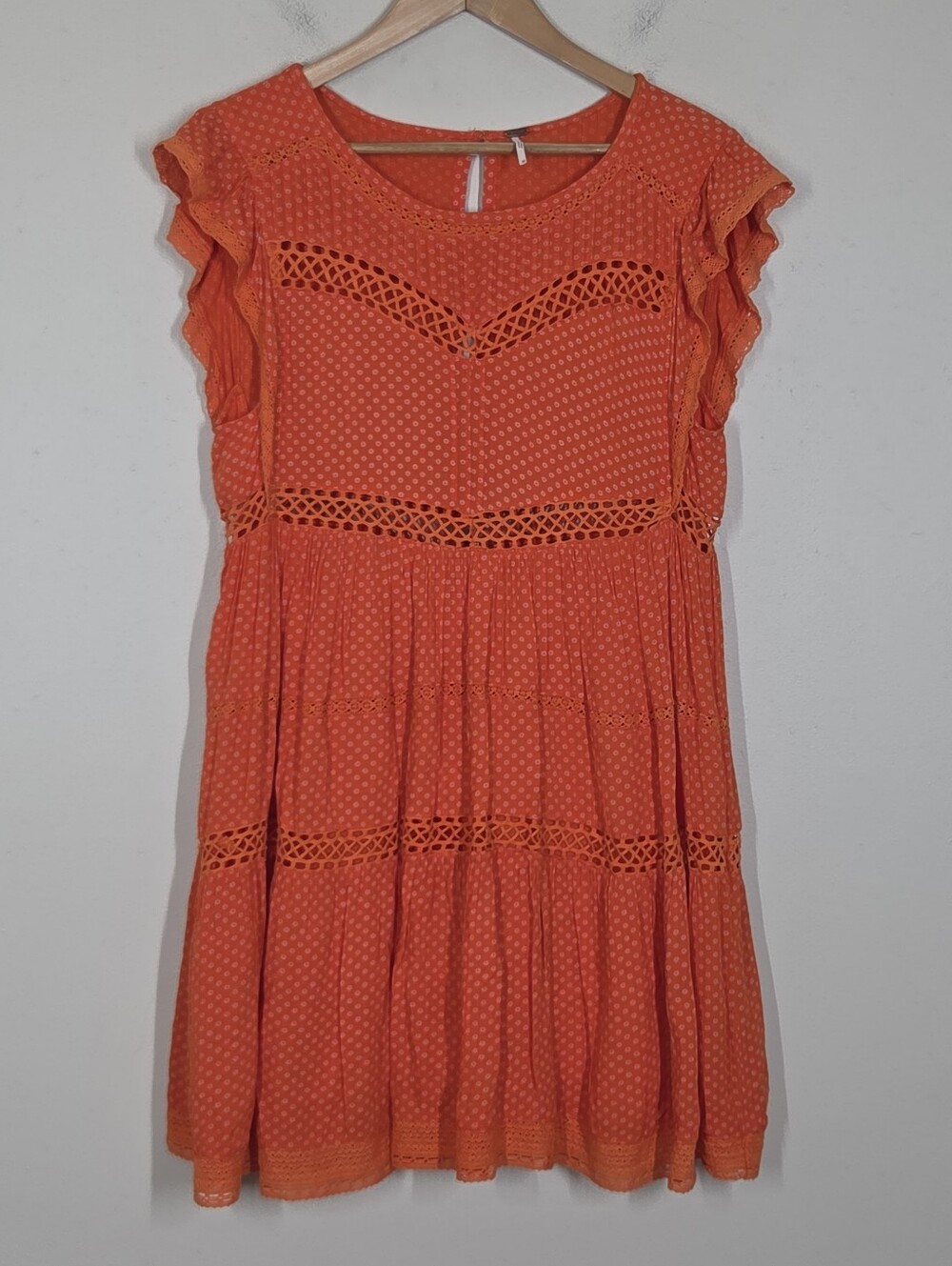 Free People Retro Kitty Orange Floral Mini Dress Crochet XS Boho Festival